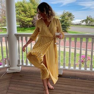 Yellow & White Stripe Wrap Dress